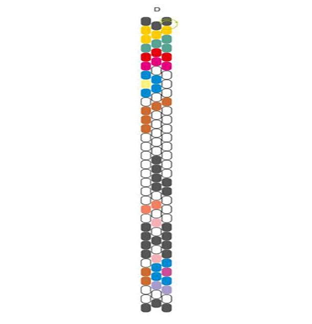 Three columns of multicolored seed beads